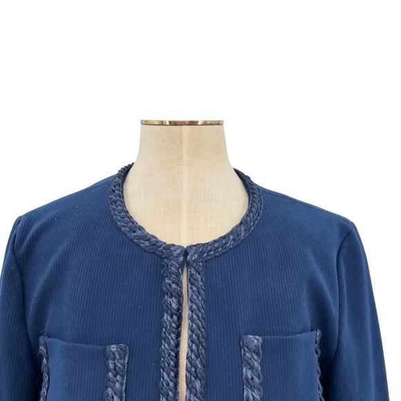 J. Mclaughlin Fanning Jacket Blazer Braided Trim Navy Blue Size Large - Picture 3 of 12
